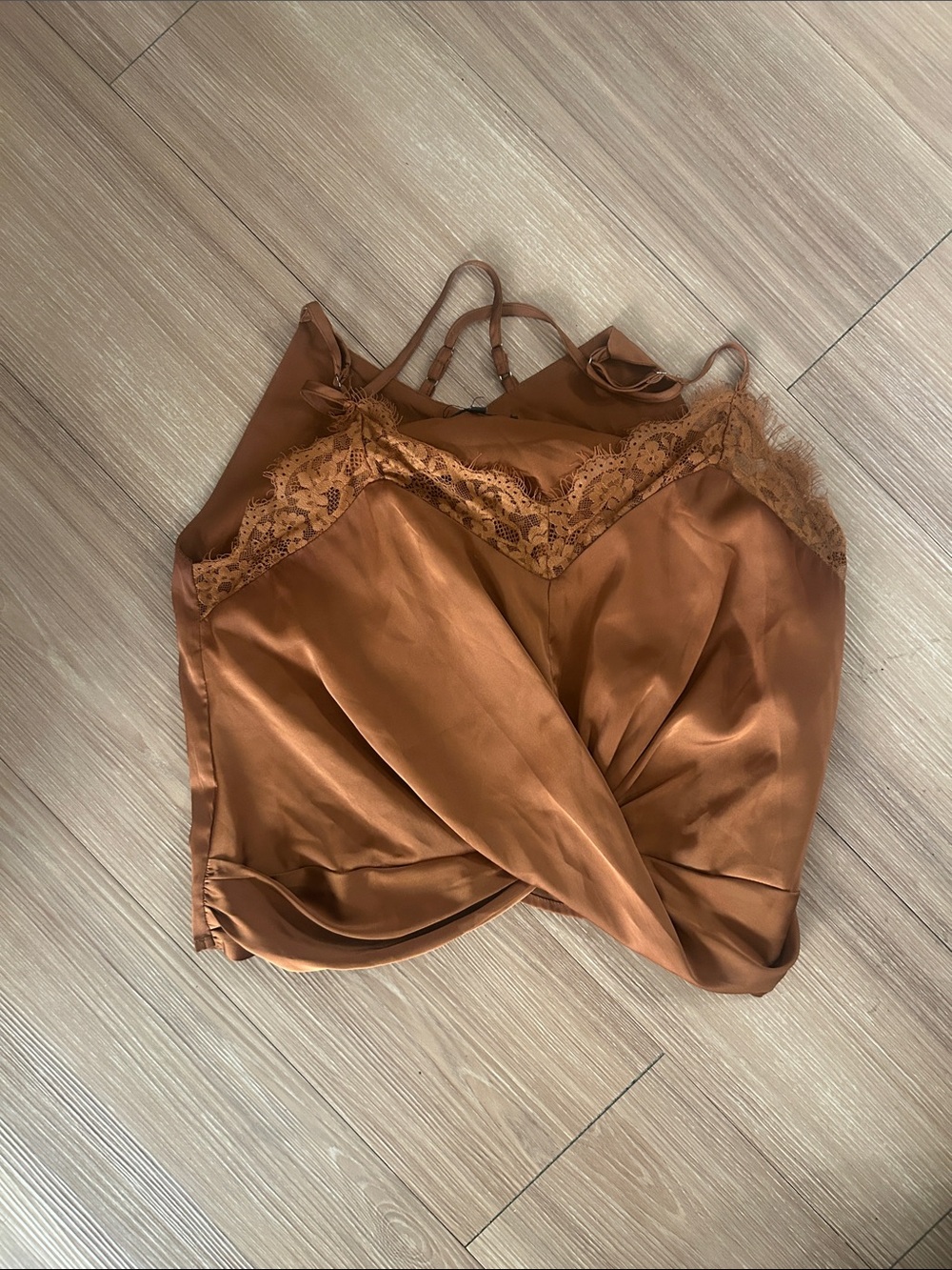 Woven Heart Copper Lace-Trim Satin Tank